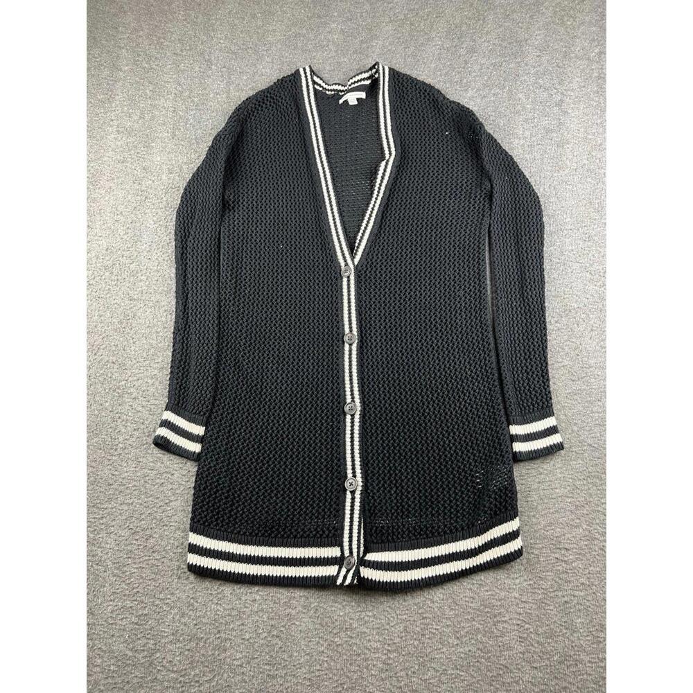 American Eagle Outfitters Women's Black Knit‎ Cardigan White Stripes Size Small